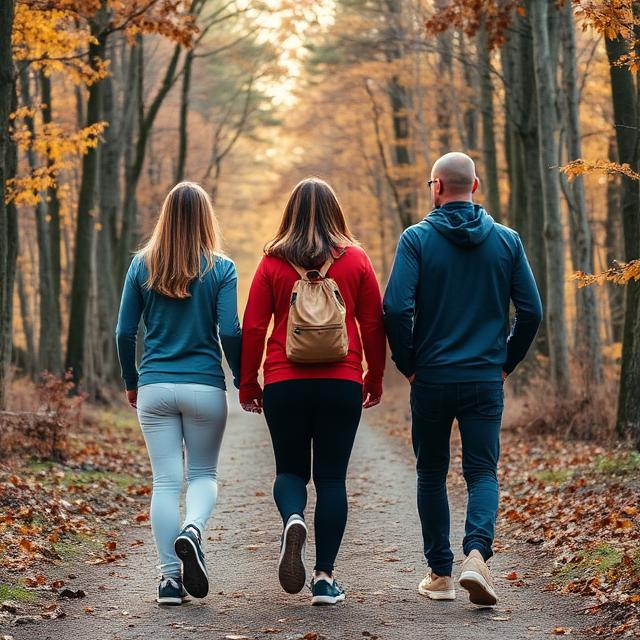 Vänner på promenad i skogen